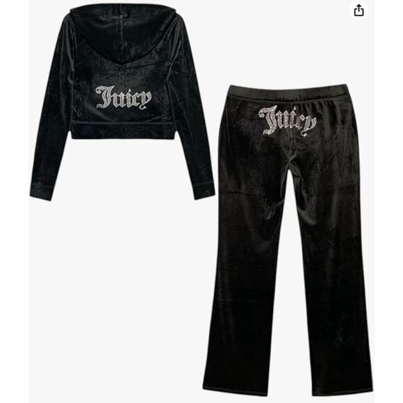 Juicy Couture Pants - Juicy Couture Women's Bling Velour Tracksuit US XL Liquorice Black